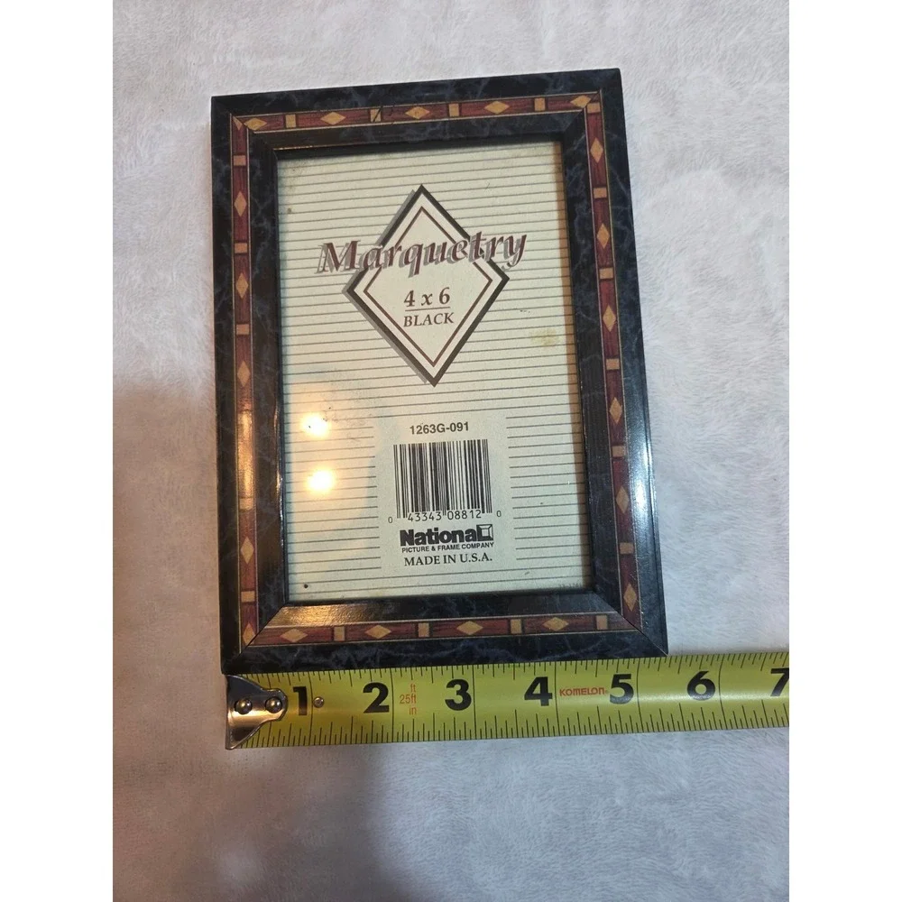 National Marquetry 4x6 Picture Frame Black Burgundy Gold Geometric Made USA...